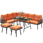 Sectional Outdoor Furniture With Glass Top Table | Orange