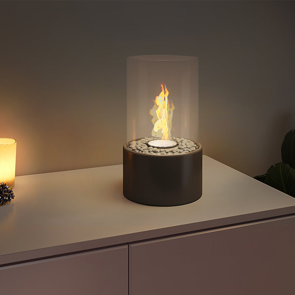 Round Freestanding Tabletop Ventless Ethanol Fireplace With Glass Screen