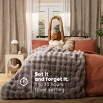 Grey Faux Rabbit Fur Heated Throw With 10 Heat Settings And Timer