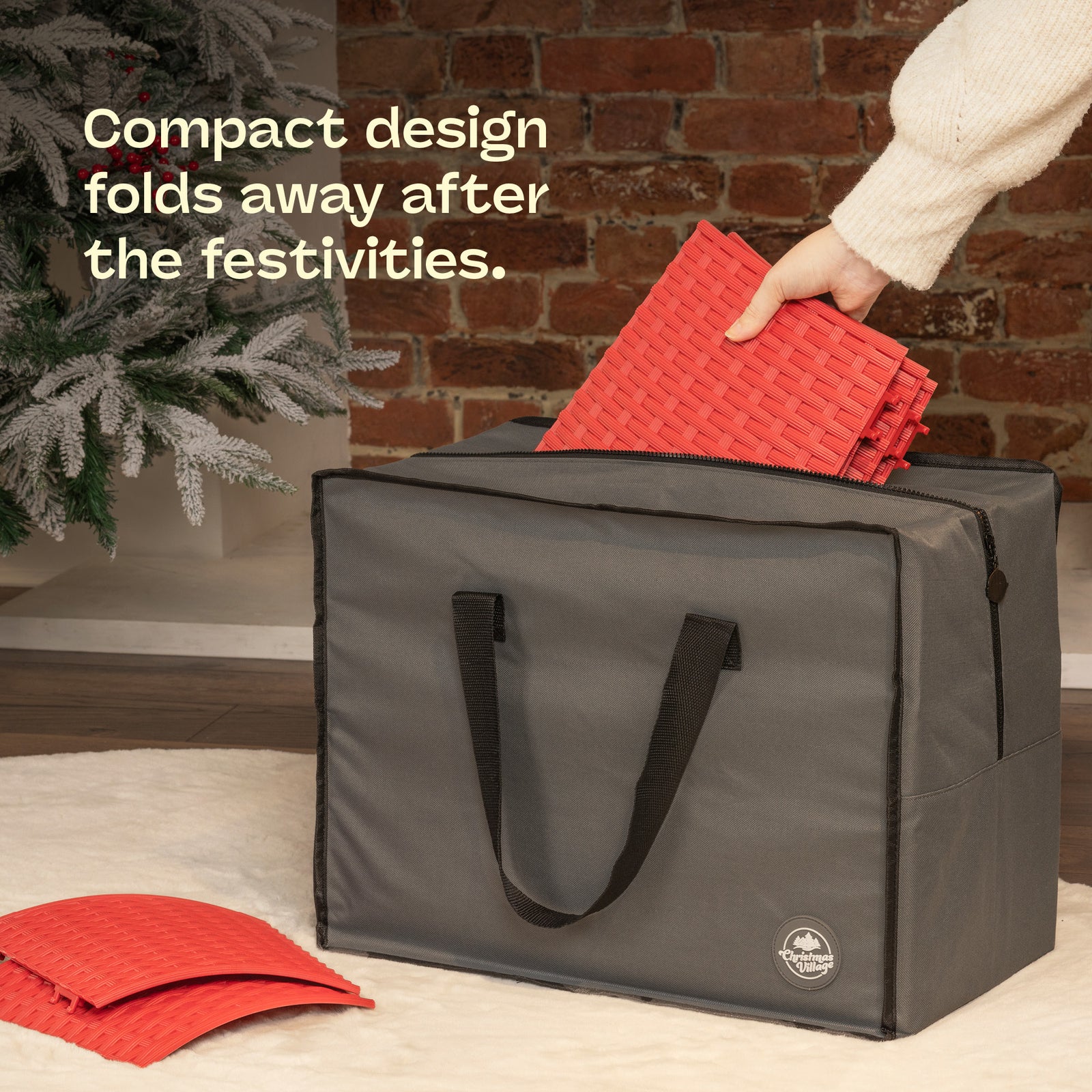Faux Rattan Christmas Tree Skirt Snap Design 65cm