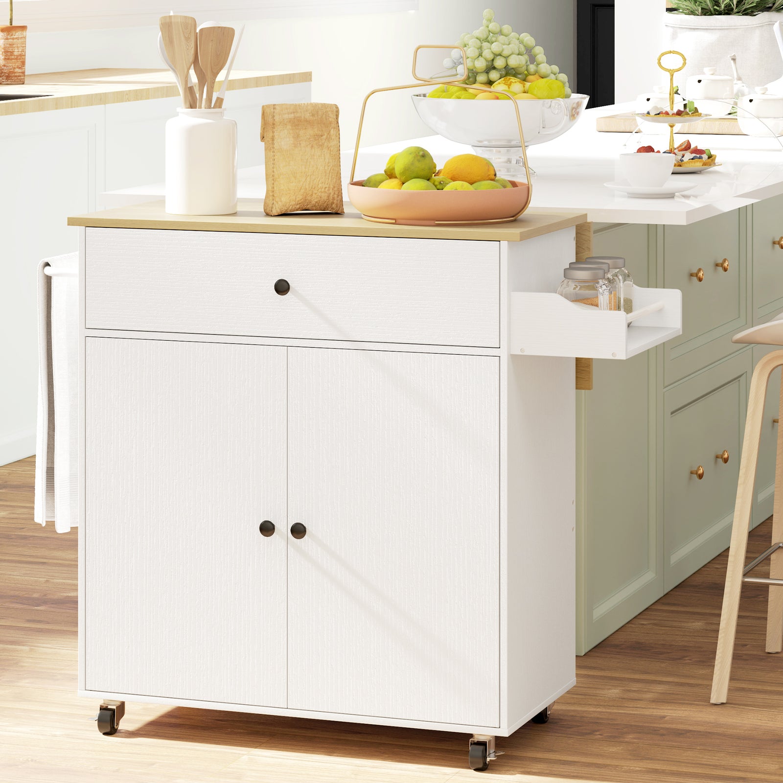 Kitchen Island, Rolling Storage White