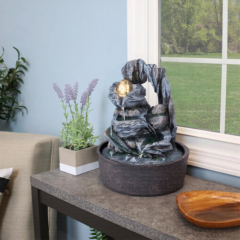 Tabletop Waterfall Fountain With Led Lighting For Meditation Decor