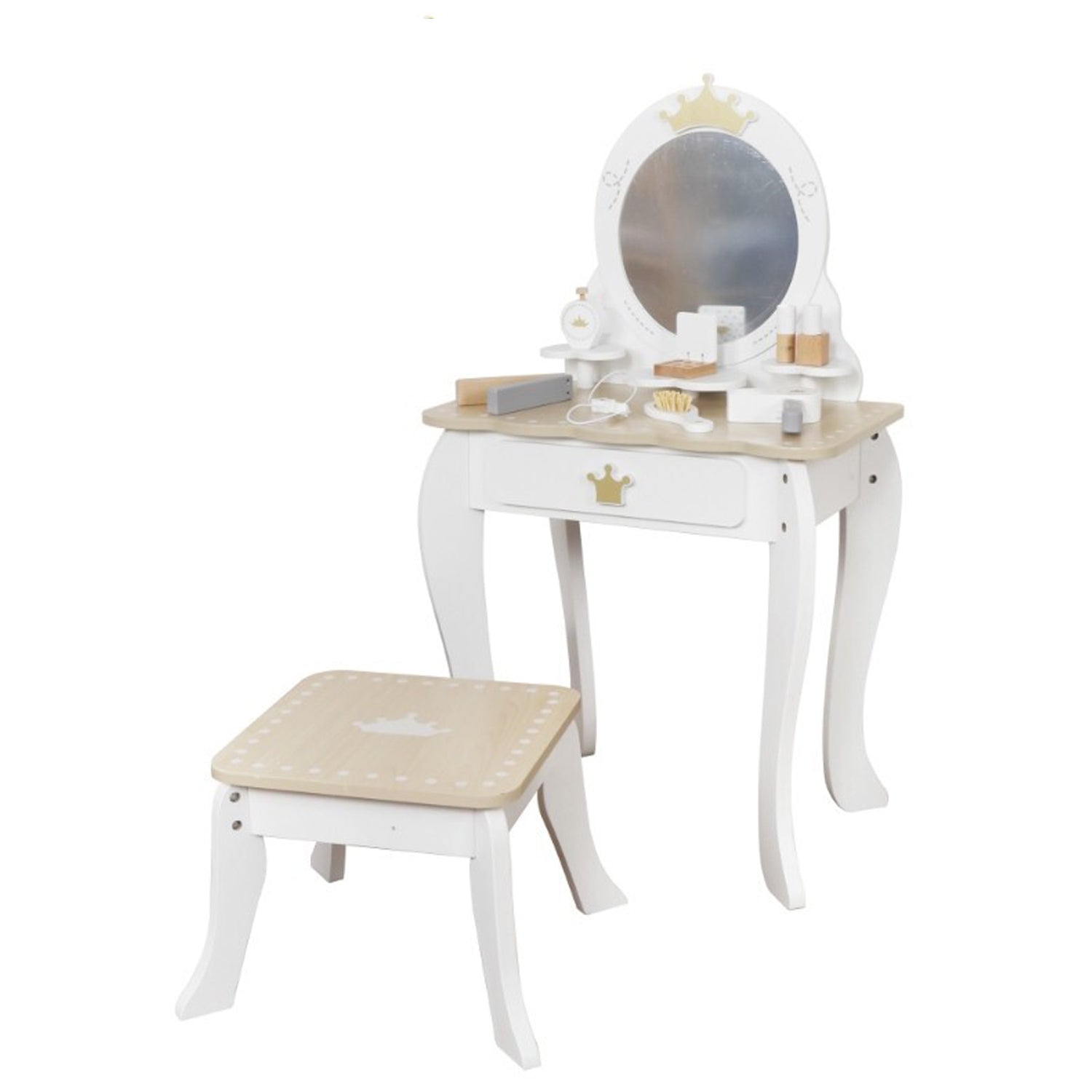 HYGRAD BUILT TO SURVIVE Girls Wooden Dressing Table & Stool Set Kids Makeup Mirror Table Chair Princess Pretend Play