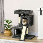 Cat Rest & Play Activity Tree W/ 2 House Perch Scratching Post | Black