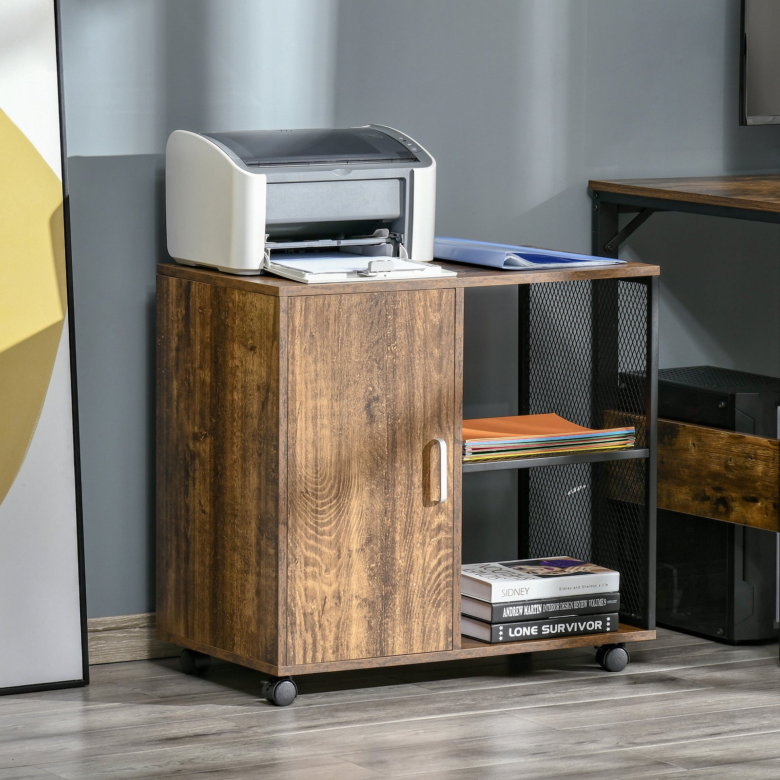 Printer Stand Office Mobile Cabinet Organizer With Castors | One Size | Natura