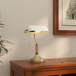 Banker's Table Lamp W/ Antique Bronze Tone Base | One Size | White