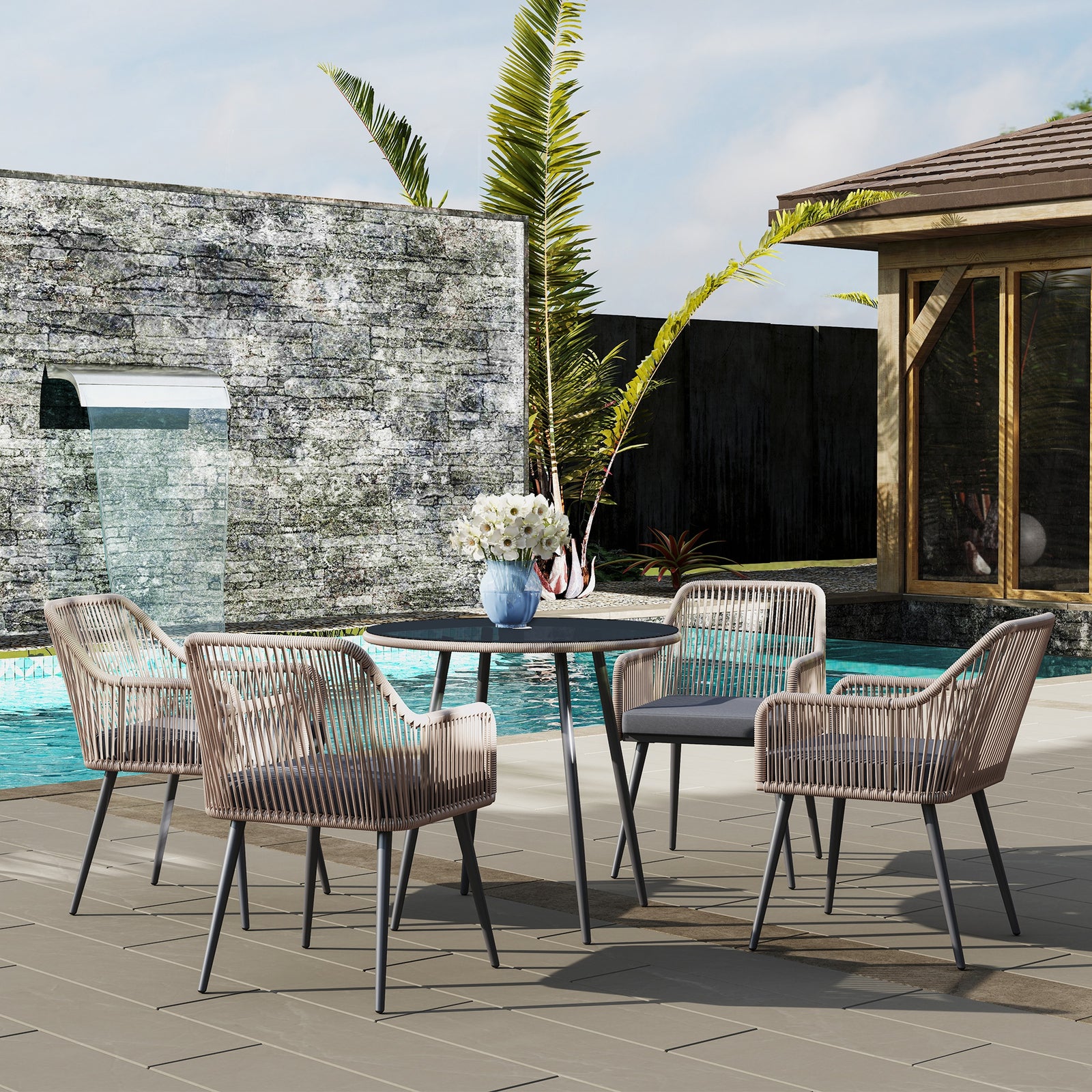 Rattan Dining Set, 4 Seater Rattan Garden Furniture