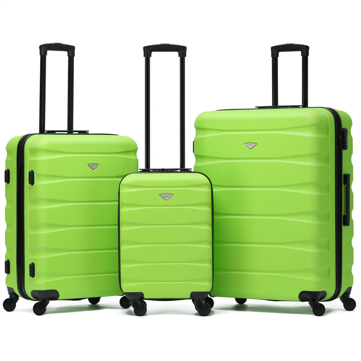 Set Of 3 Hard Shell Suitcase Cabin & Check In Cases With Tsa Lock - Overhead Cabin With Medium & Large Check-in Bag | Set of 3 | Emerald Green