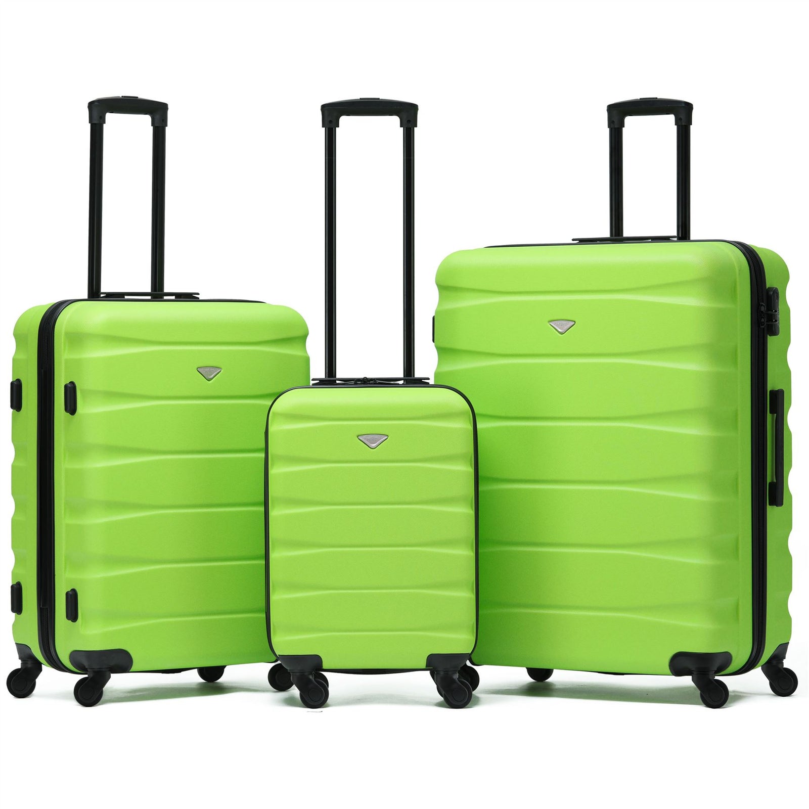 Set Of 3 Hard Shell Suitcase Cabin & Check In Cases With Tsa Lock - Overhead Cabin With Medium & Large Check-in Bag | Set-of-3 | Emerald Green