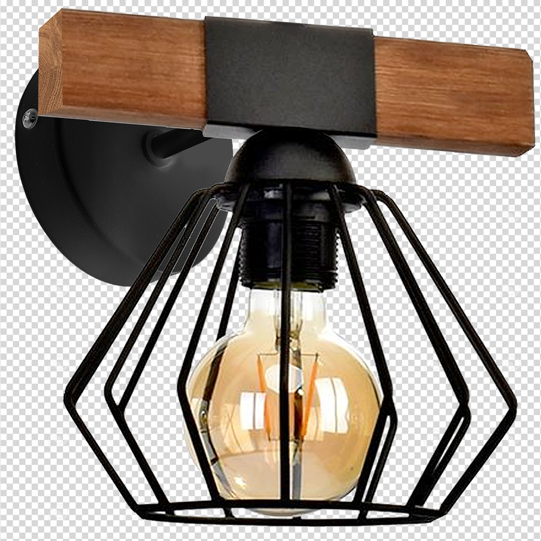 Ulf Hand Made Pendant Lamp Matt Black Cage Natural Wood Rugged Industrial Chic