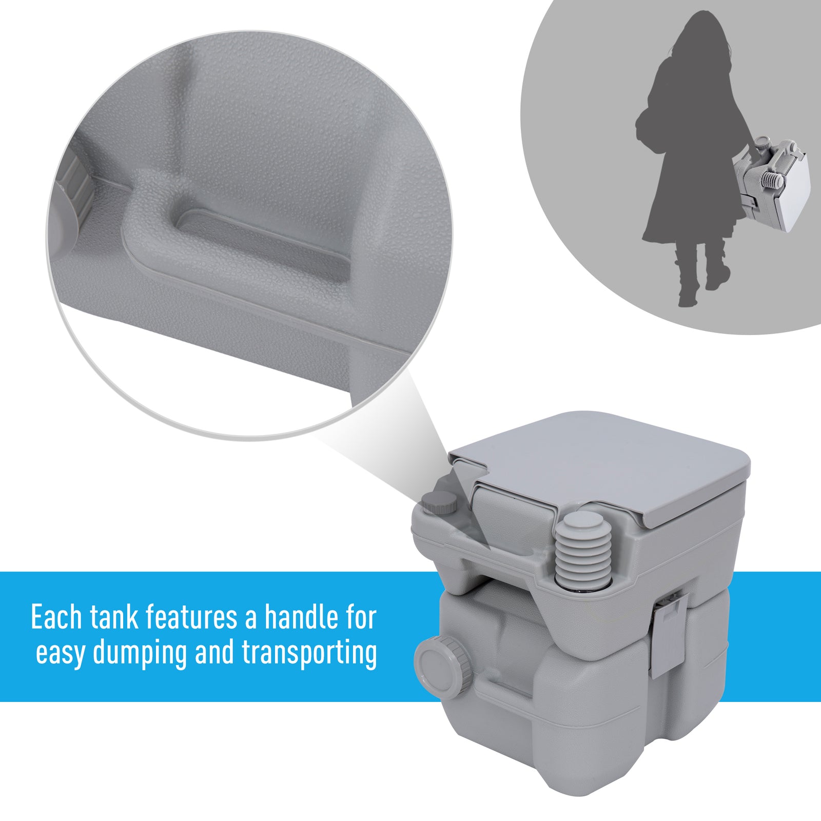 20l Mobile Camping Toilet With Handle - Grey | Gray