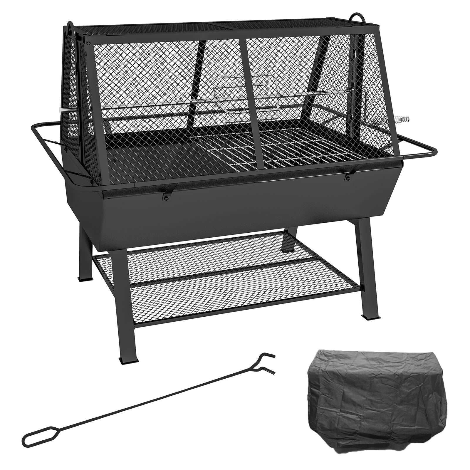 3-in-1 Bbq Rotisserie, Mesh Lid, Poker | Black