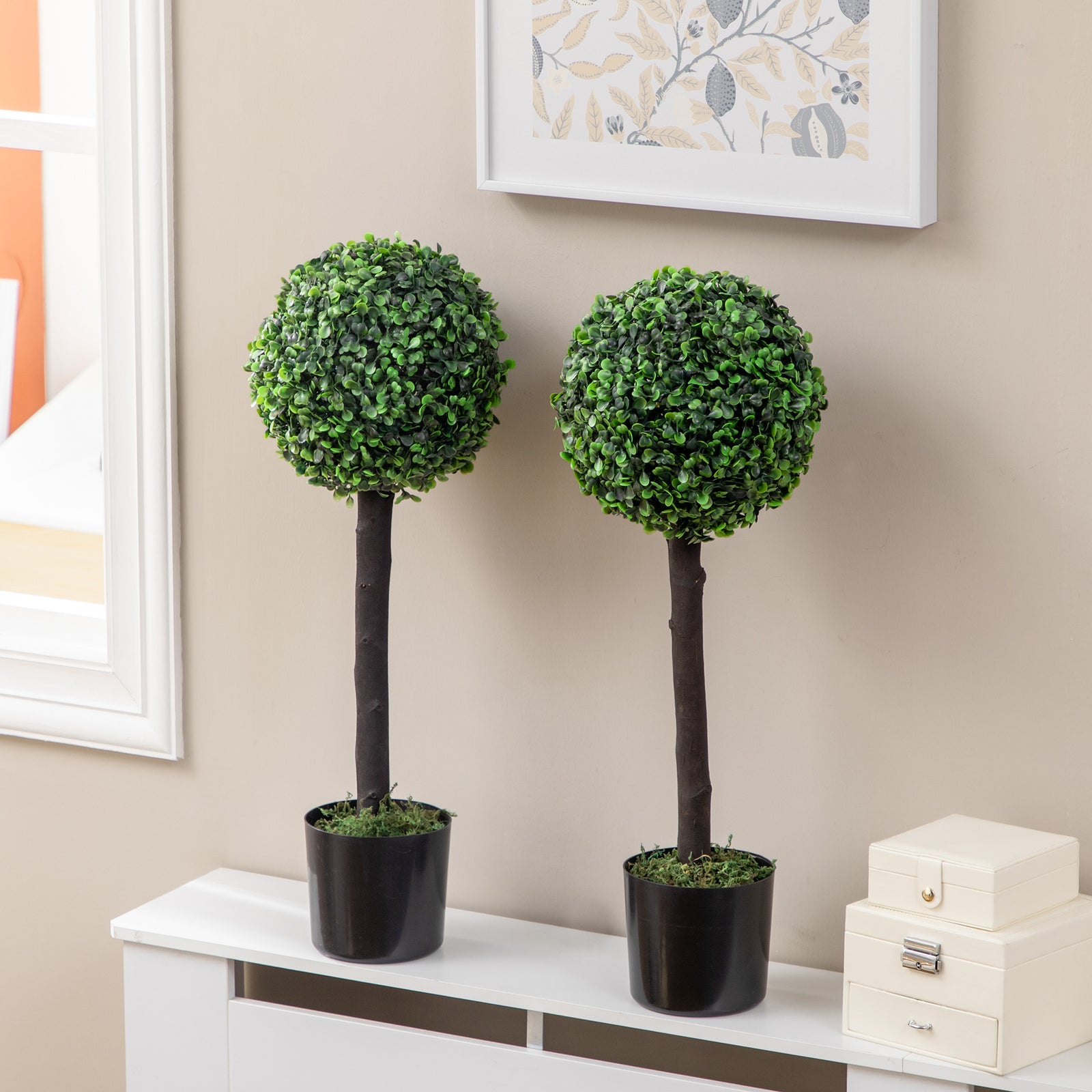 Set Of 2 60cm Potted Artificial Plants Boxwood Ball Trees