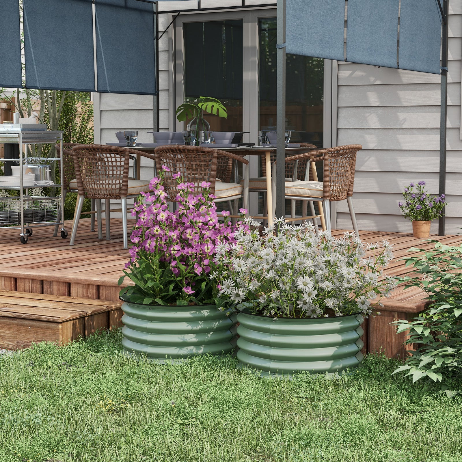 Set Of 2 Raised Garden Bed Metal | Green
