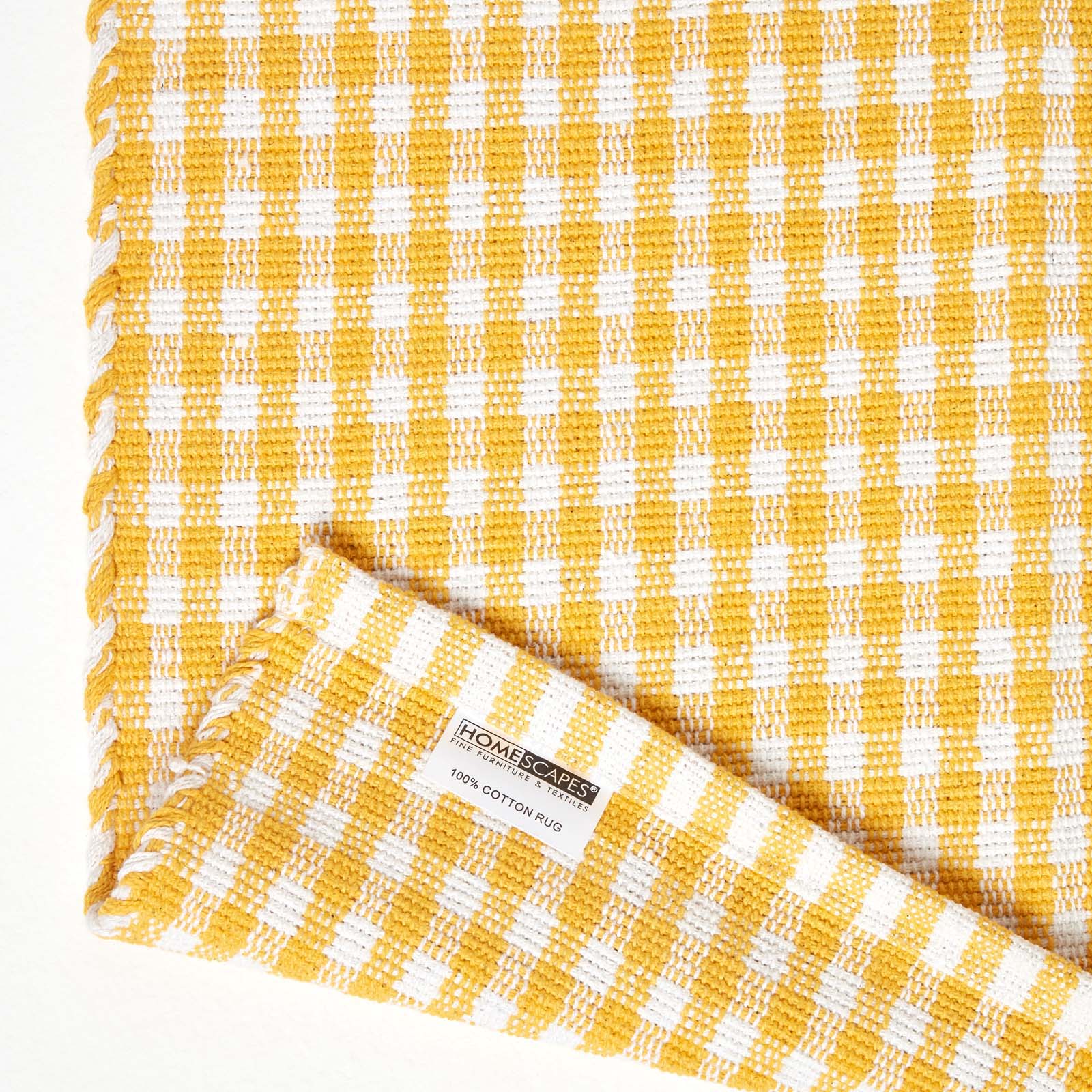 Cotton Gingham Check Rug Hand Woven | 60cm x 80cm | Yellow