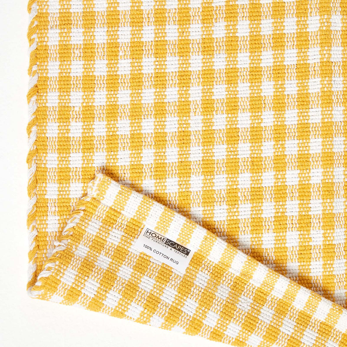 Cotton Gingham Check Rug Hand Woven | 120cm x 80cm | Yellow