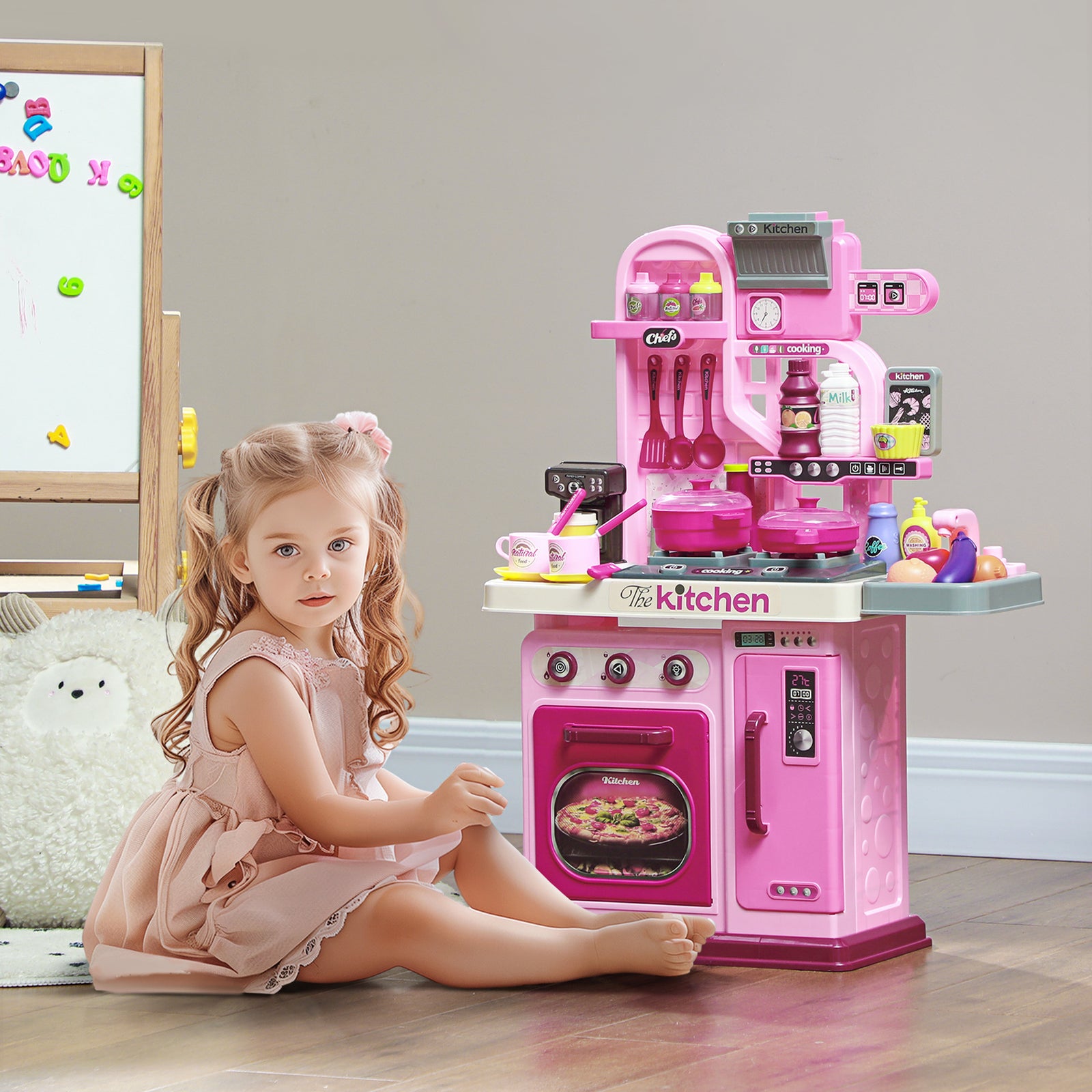 Kids Kitchen W/ 33 Piece Accessories, Lights, Sounds, Storage