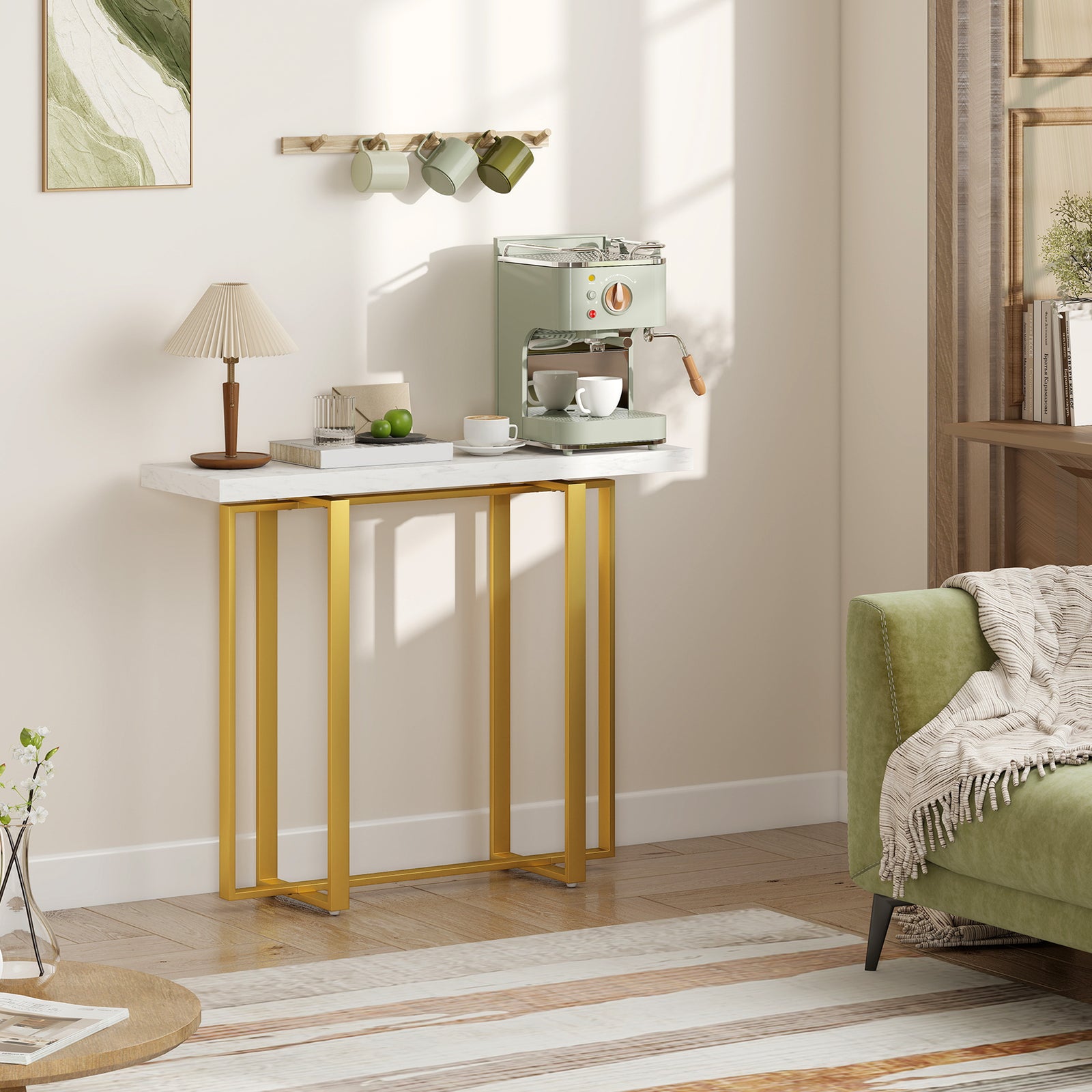 HOMCOM Modern Slim Long Accent Sofa Side Table For Hallway, White