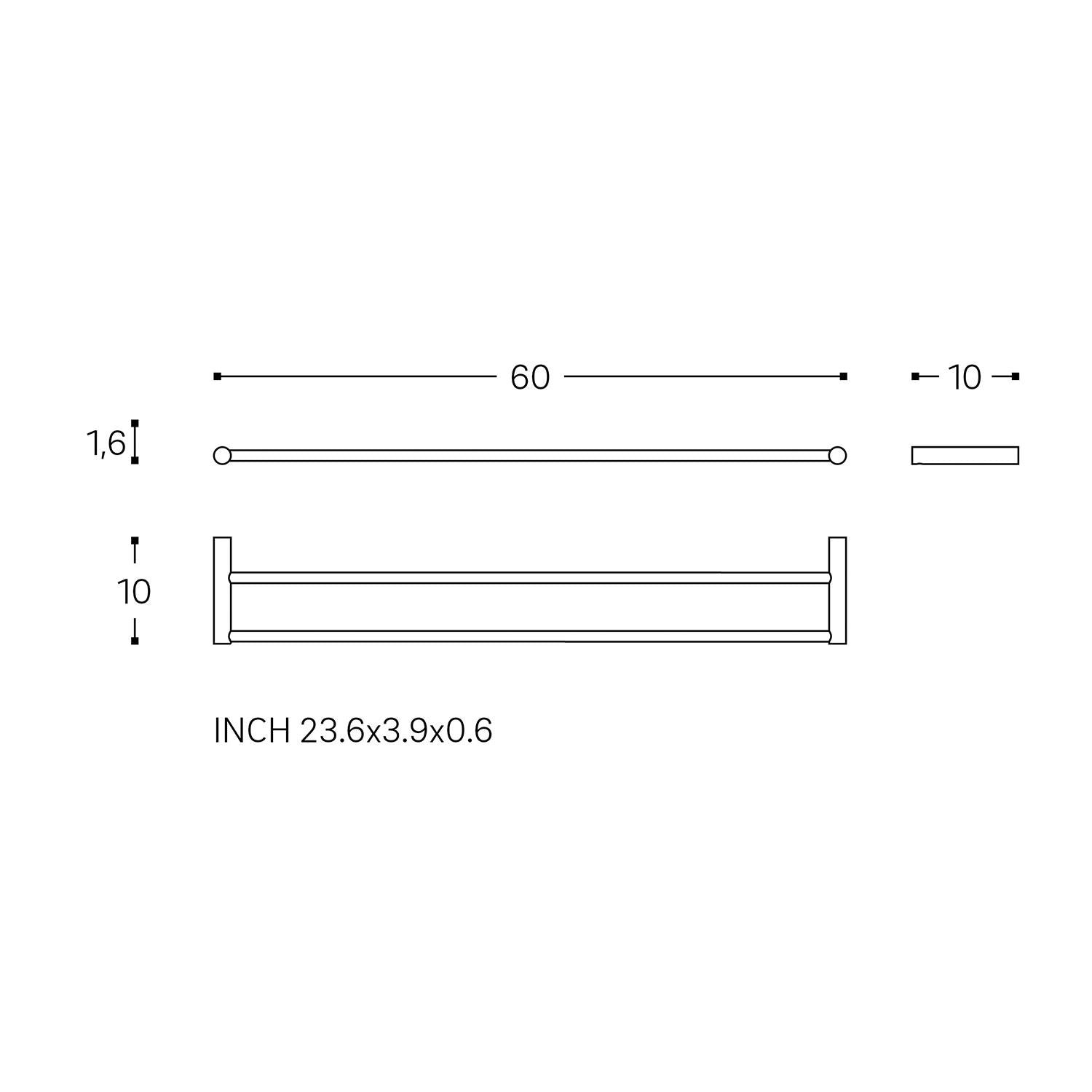 Double Towel Rack Matt Black Logic (60cm)