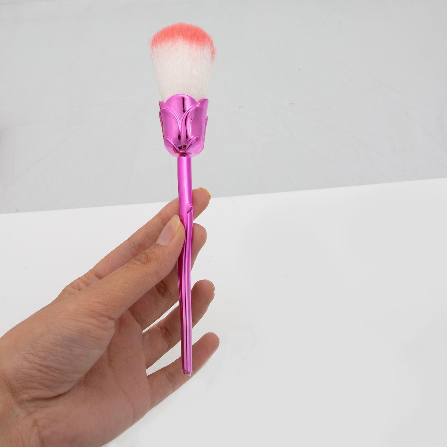 Aquarius 6pcs Rose Makeup Brush Set Pink Flower Sculpted Handle Cosmetic Tool Kit