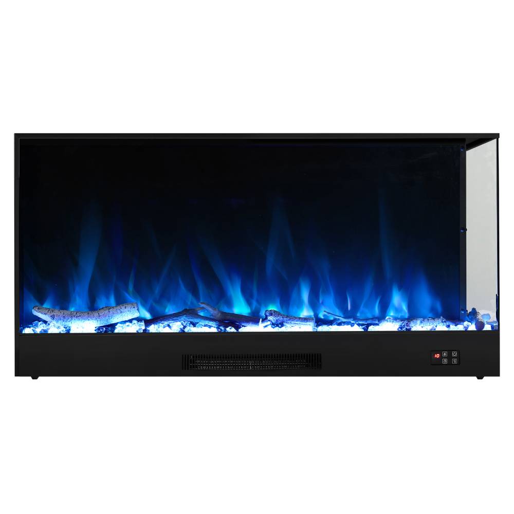 L-Shaped Smart Electric Fireplace with APP & Remote Control, 750W/1500W Recessed Fireplace Heater, 12 Flame Colours, Adjustable Brightness, Timer & Realistic Crystal Flame Effect, Black Electric Fireplace