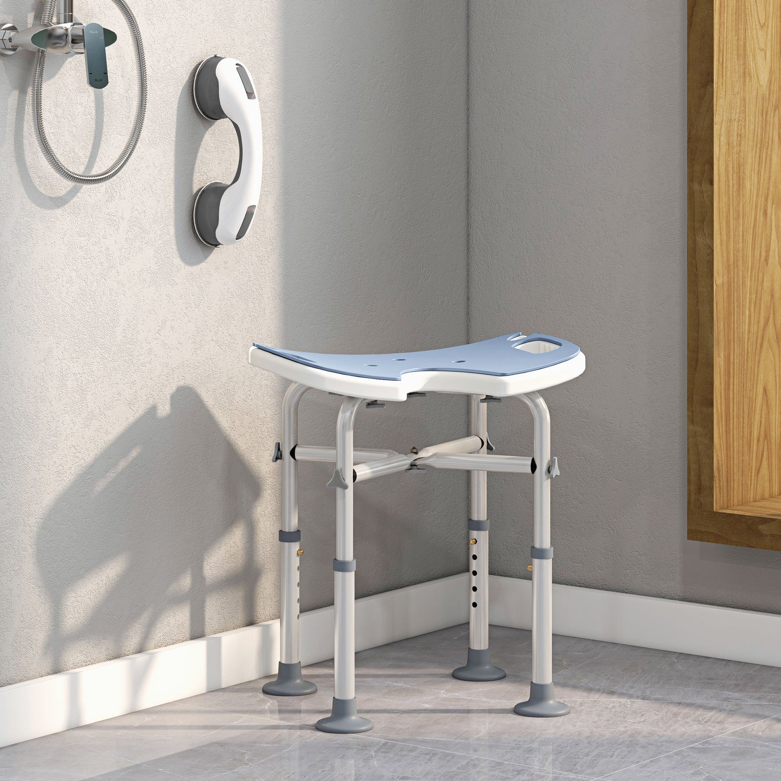 Aluminium Shower Stool For Elderly Disabled Non-slip | One Size | Light Blue