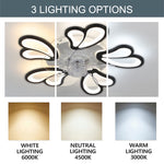 Black Double Petal Ceiling Fan Light 24.4 Inch Led With 3-color Dimming, Reversible Quiet Motor, 6-speed, 2.4g App & Remote Control, Sleep Timer
