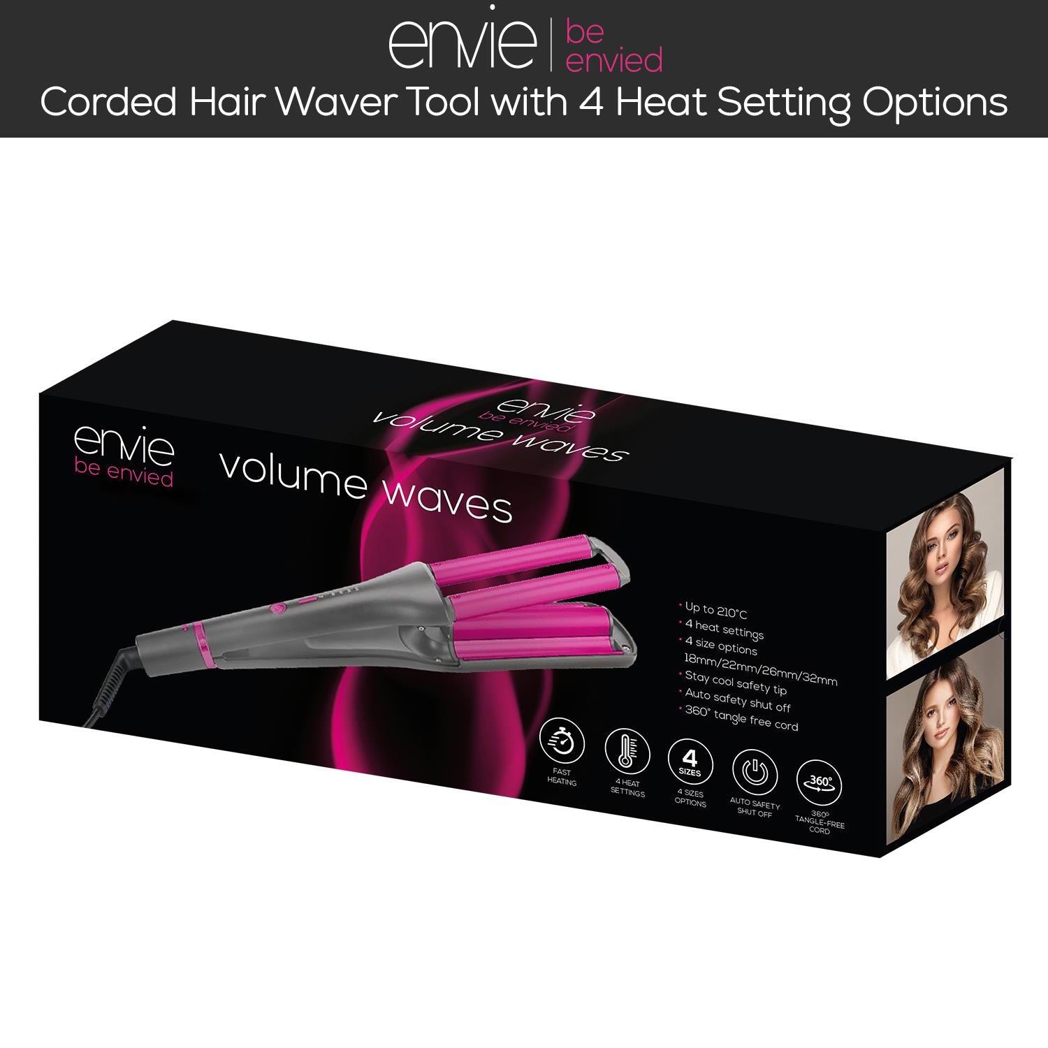 Volume Wave Corded Hair Waver Tool With 4 Heat Setting & Sizes Options