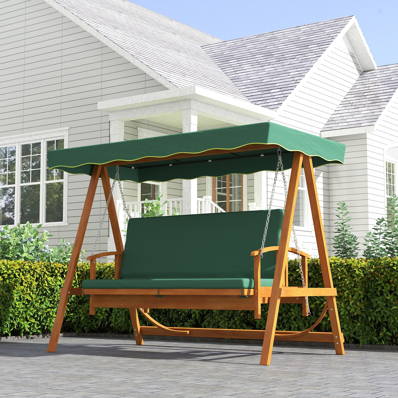 3 Seater Wooden Garden Swing Hammock Bench Lounger