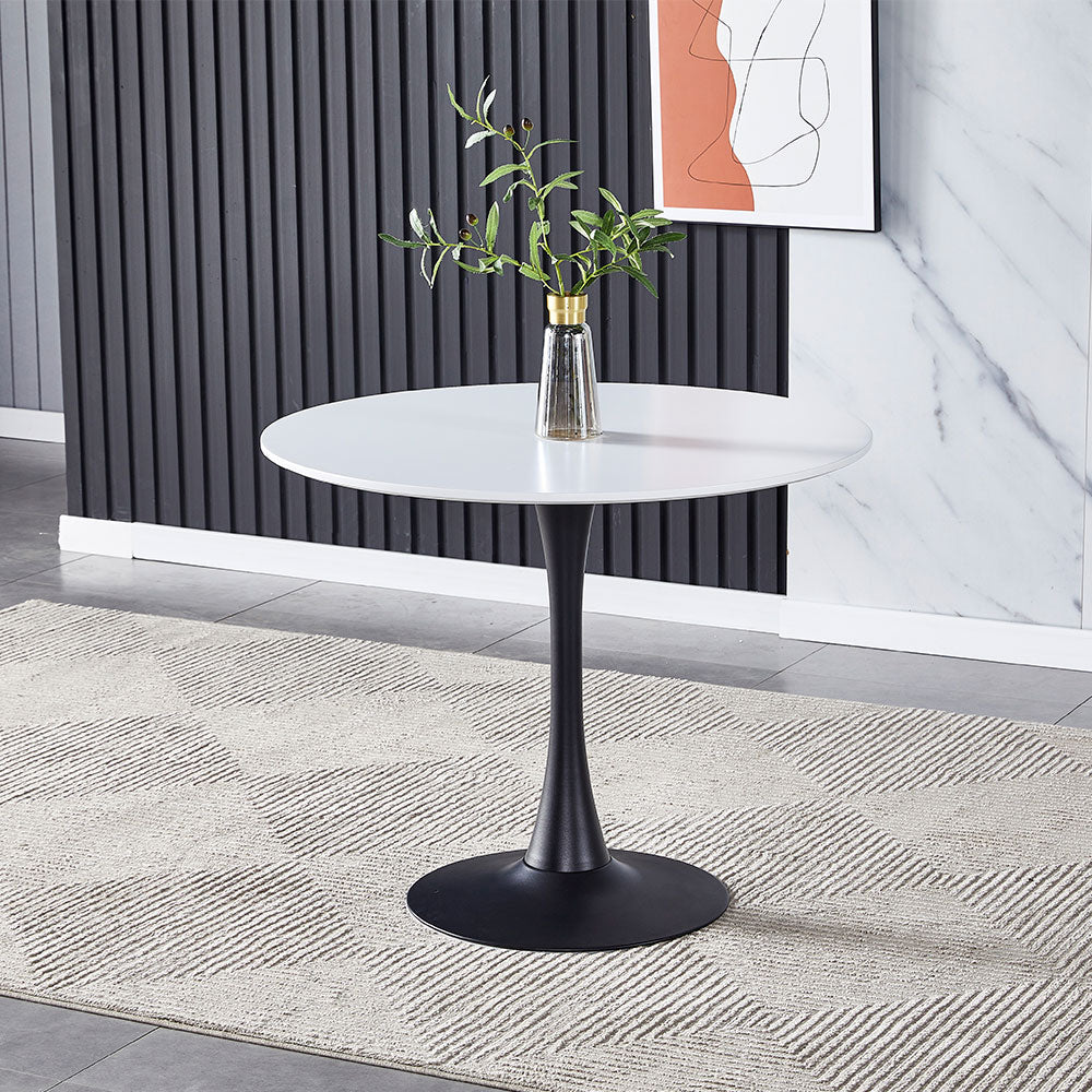 90cm Dia X 75cm Hmodern Round Wooden Table With Metallic Base | 0.9m | White