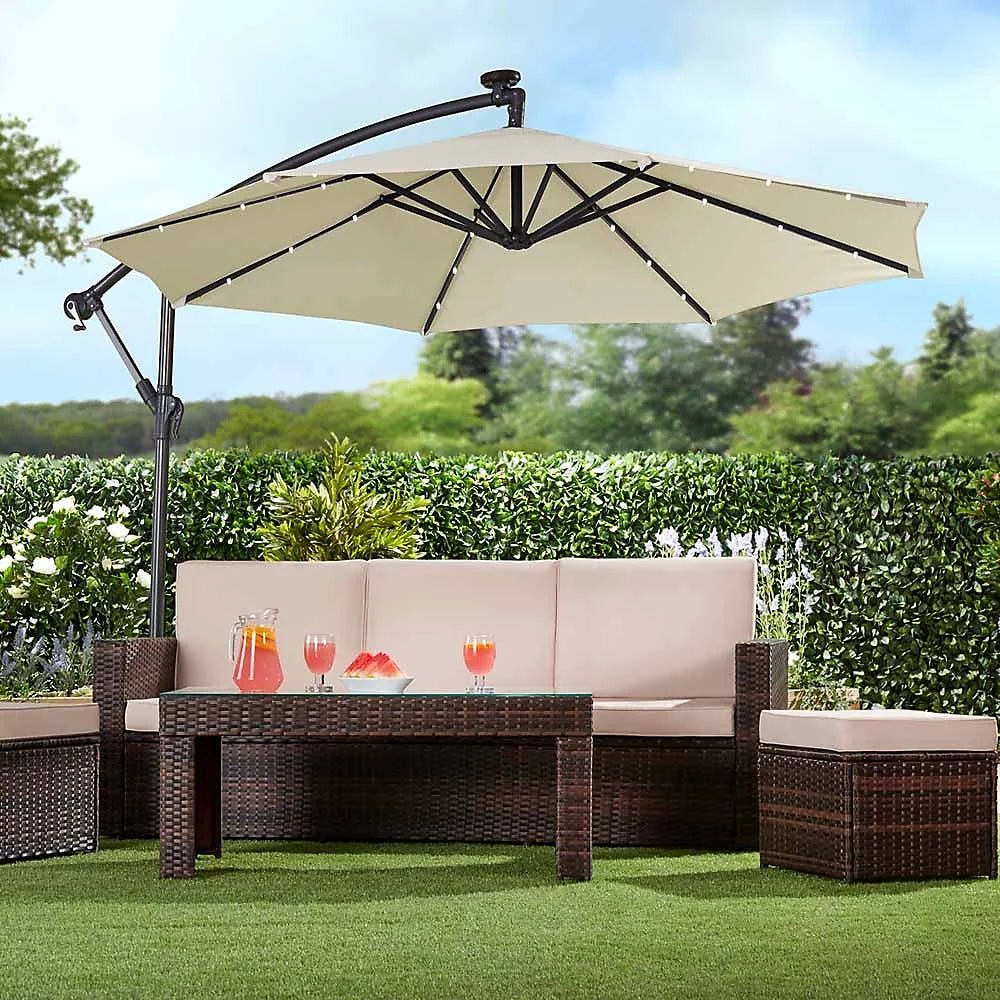Solar LED Cantilever Parasol | Cream