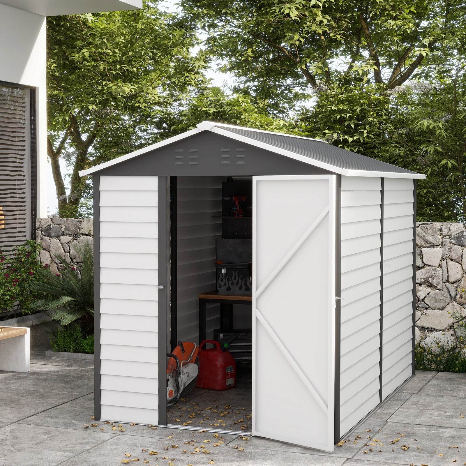 9'x6' Galvanized Metal Garden Shed Tool Storage Shed Patio | Dark Gray