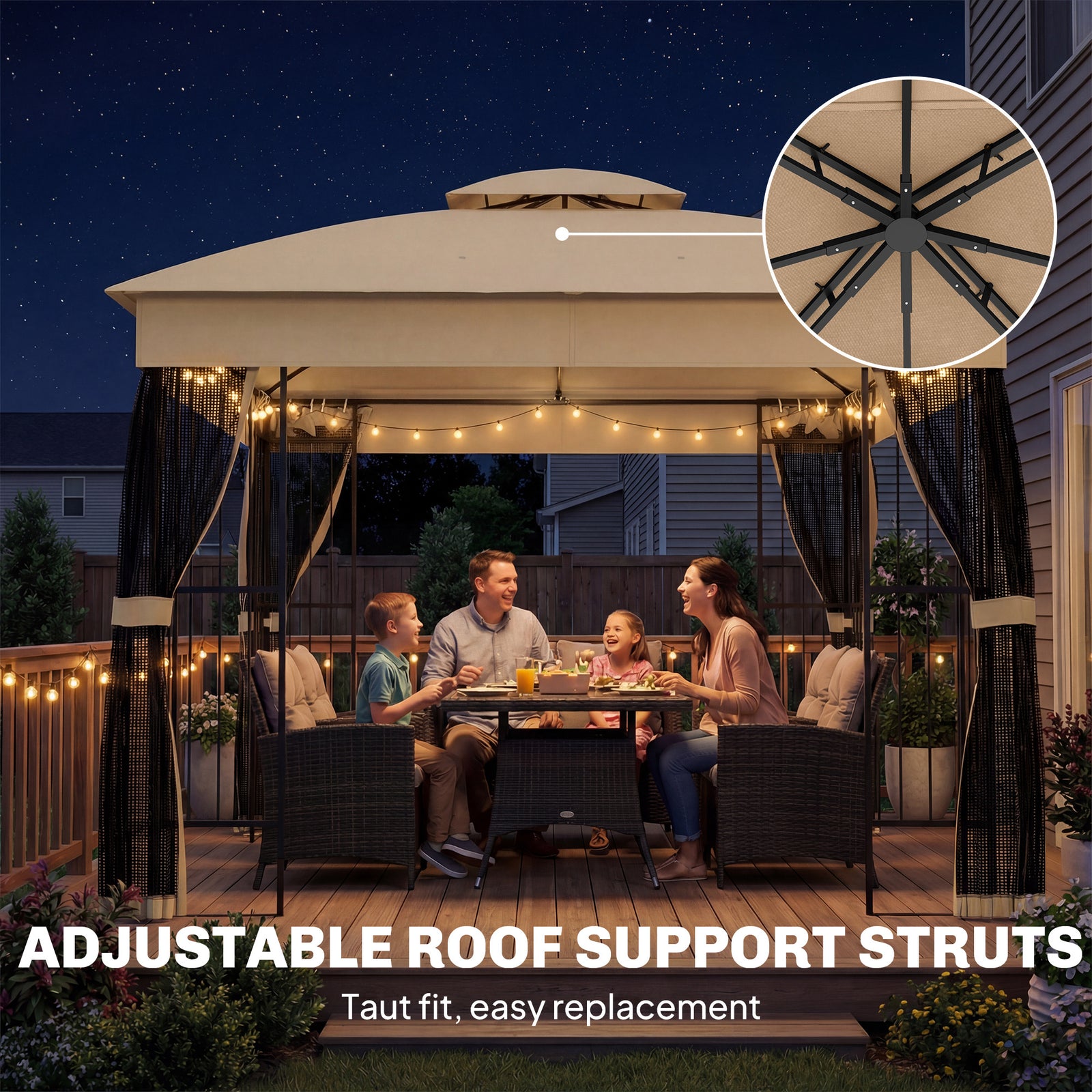 3 X 3 M Garden Gazebo With Shelves, Upf50+ Permanent Gazebo | Brown