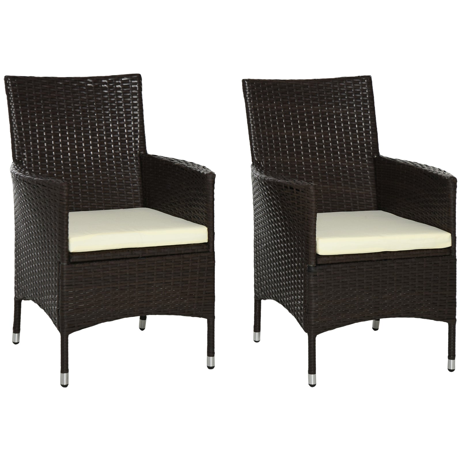 Outdoor Rattan Armchair Wicker Dining Chair Set For Garden | Set-of-2 | Brown