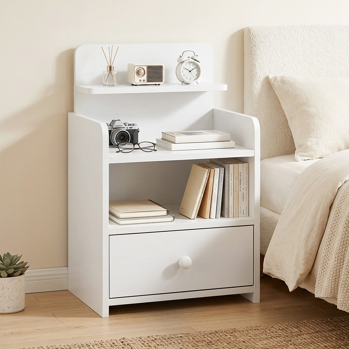 HOMCOM Bedside Cabinet With Drawer And Shelf For Living Room, White
