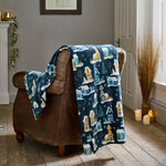 Festive Village Fleece Throw – 140x180cm Soft Winter Blanket | 140cm x 180cm | Navy Blue