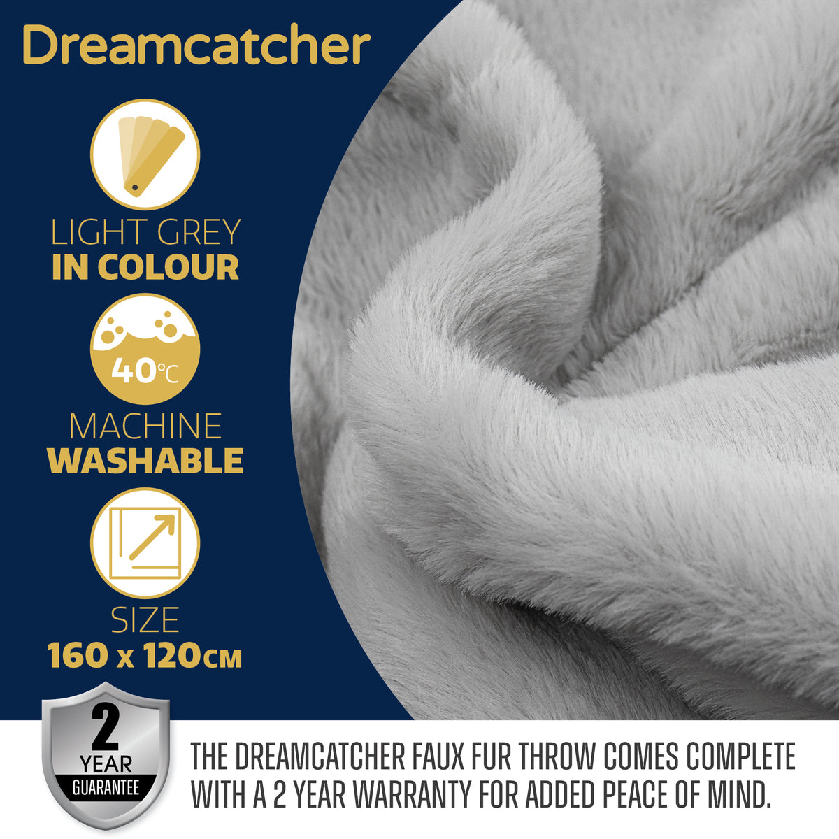 Heated Throw Faux Fur Electric Blanket 160 X 130cm Thermal Blanket & Timer 9 Heat Settings | Double | Light Grey