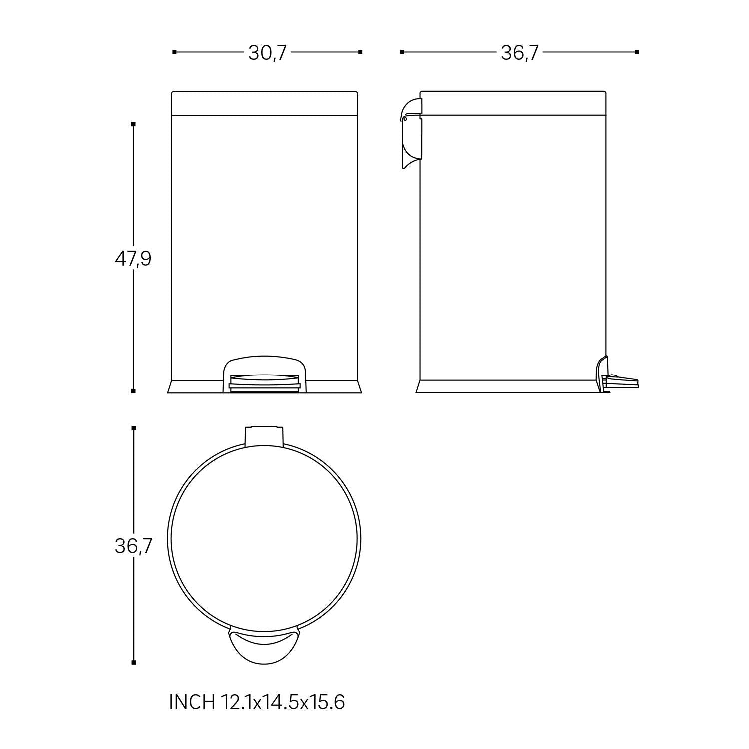 Waste Bin 20l, Pedal, Soft-close, Matt Black, Architect Collection