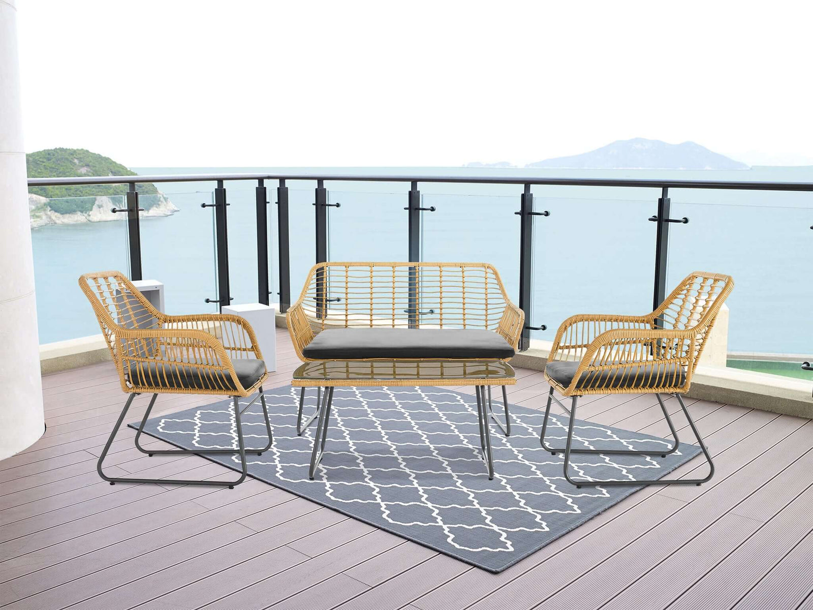 4-piece Wicker Pe Rattan Garden Furniture Set
