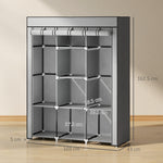 Fabric Portable Wardrobe With 8 Shelves 2 Hanging Rails | Grey