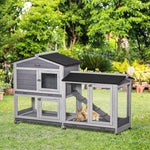 Wooden Rabbit Hutch Guinea Pig Cage W/ Wheels, Run, Ramp | Gray
