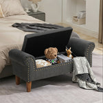 Linen Upholstered Storage Bench With Nailhead Trim & Wooden Legs – Modern Entryway Or Bedroom Seat 106cm W | Grey