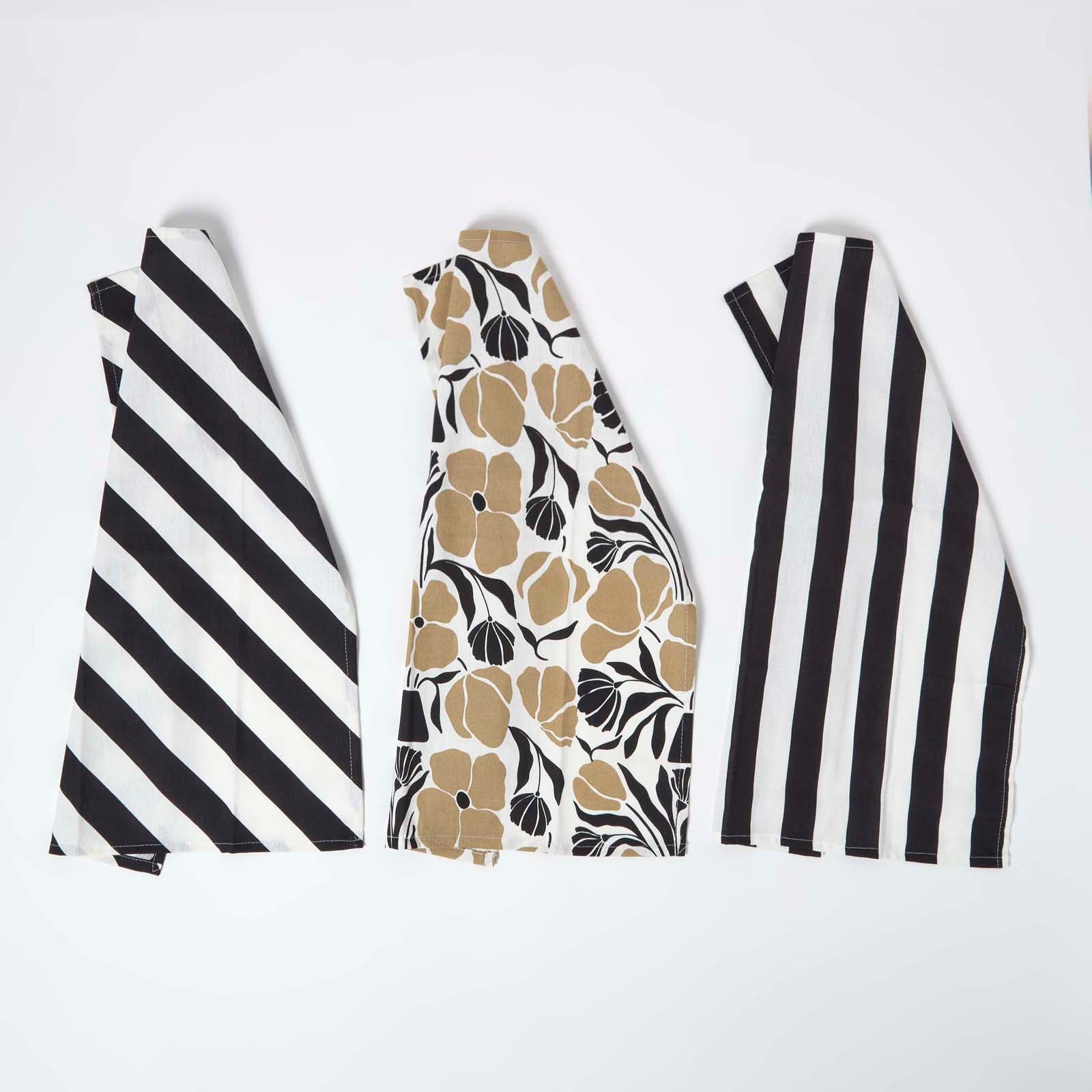 Modern Pattern Black And White Tea Towels Set Of Three