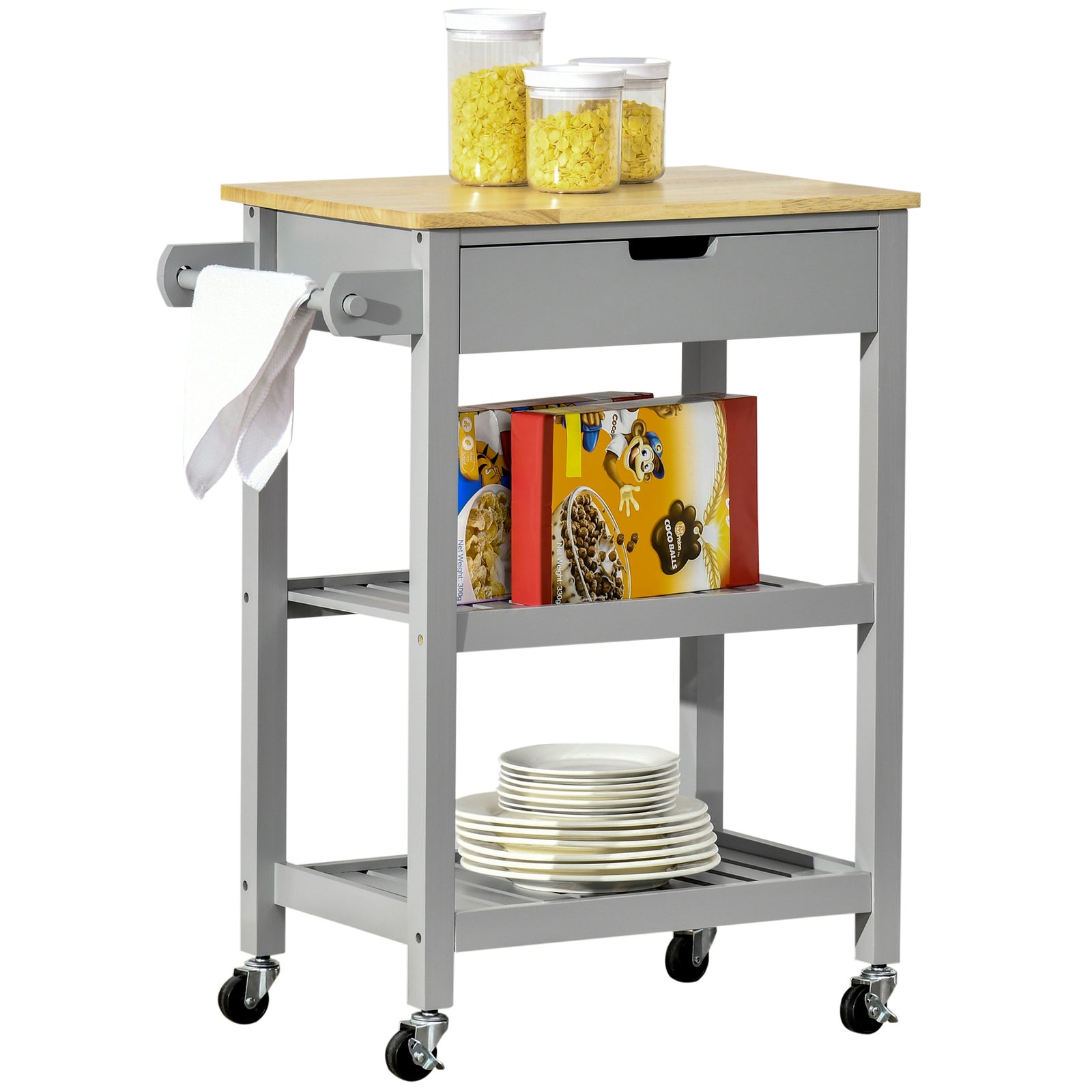 Utility Trolley With Worktop, Towel Rack, Drawer