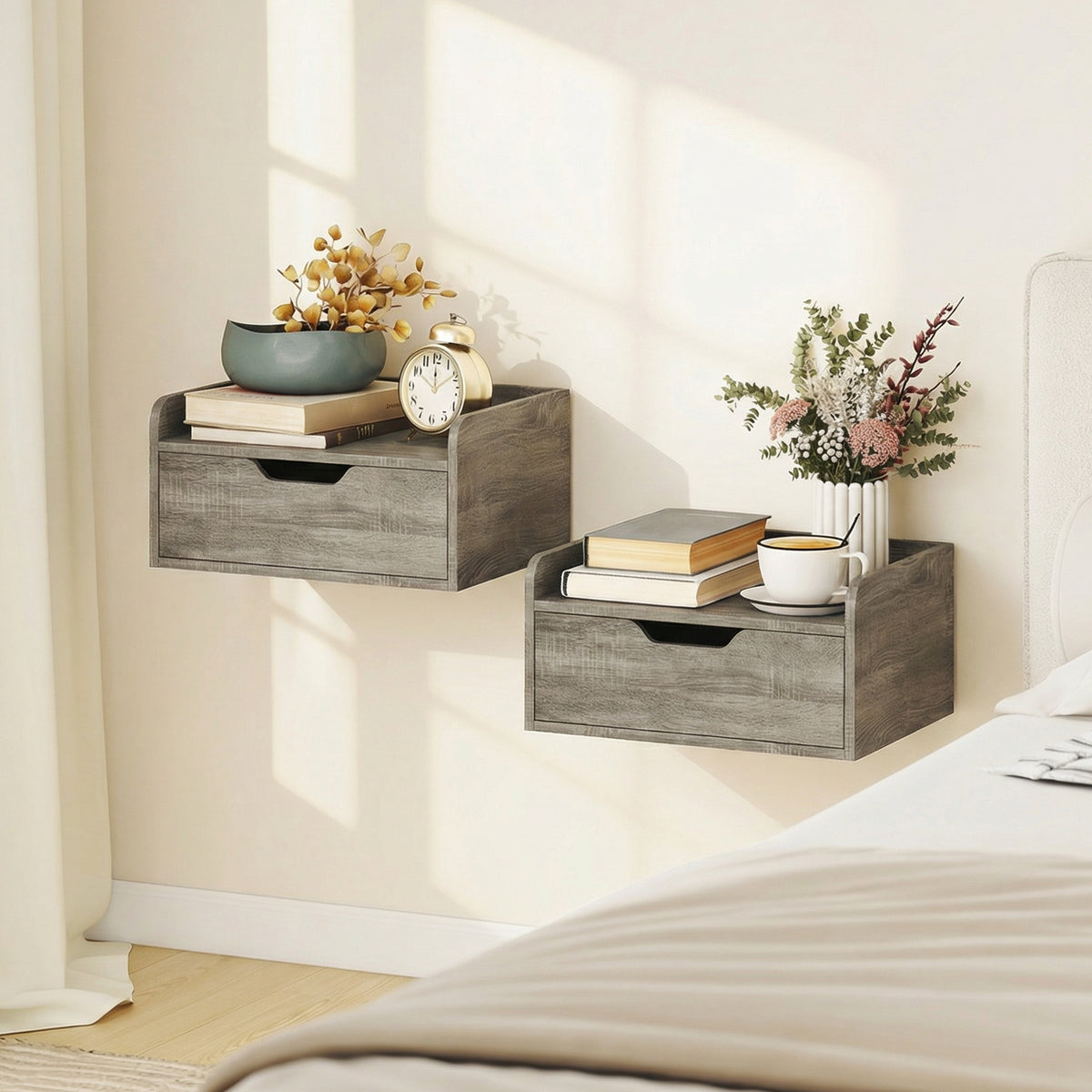 HOMCOM Floating Nightstands Set Of 2, Nightstand With Drawer
