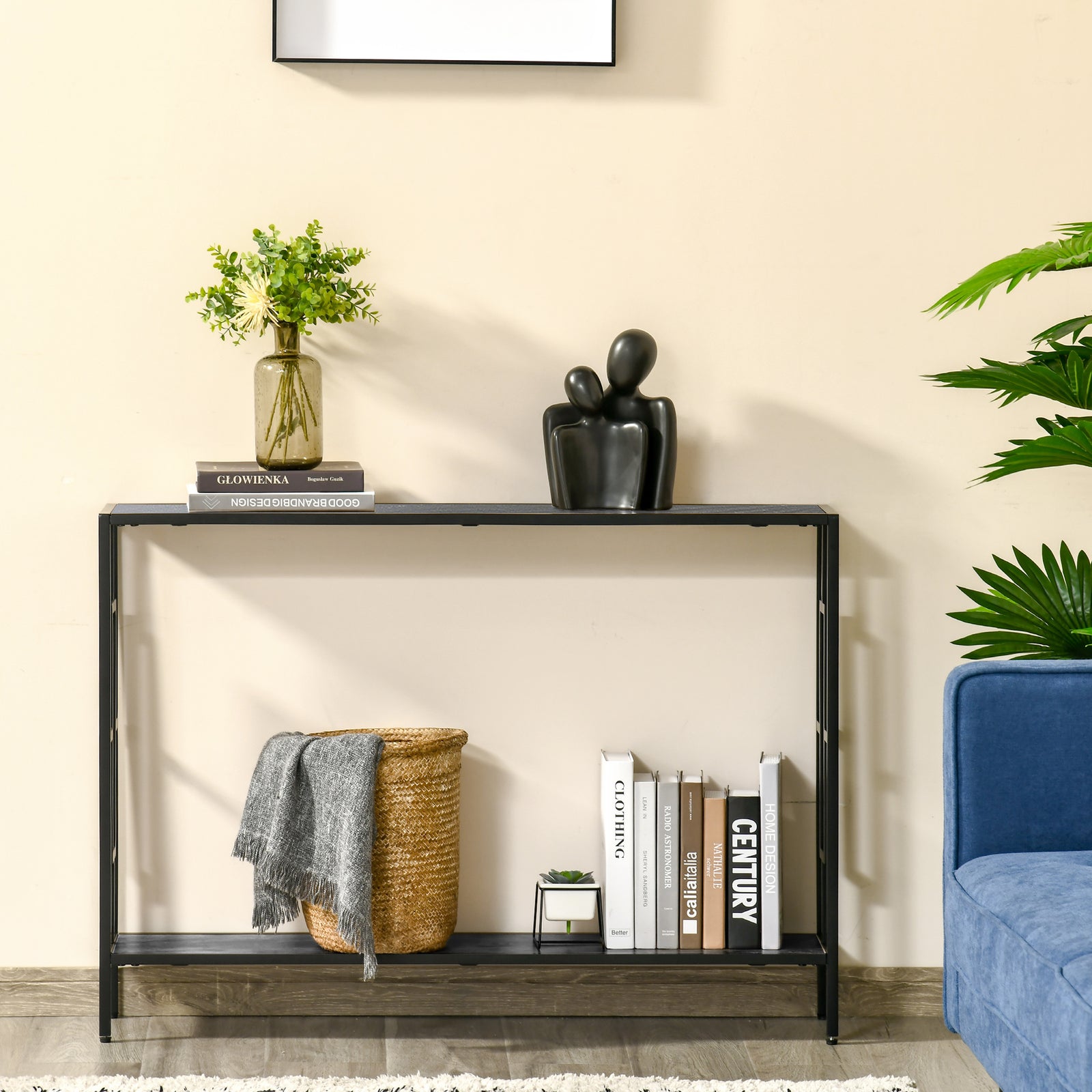 Industrial Console Table W/ Storage Shelf Black Metal Frame | One Size