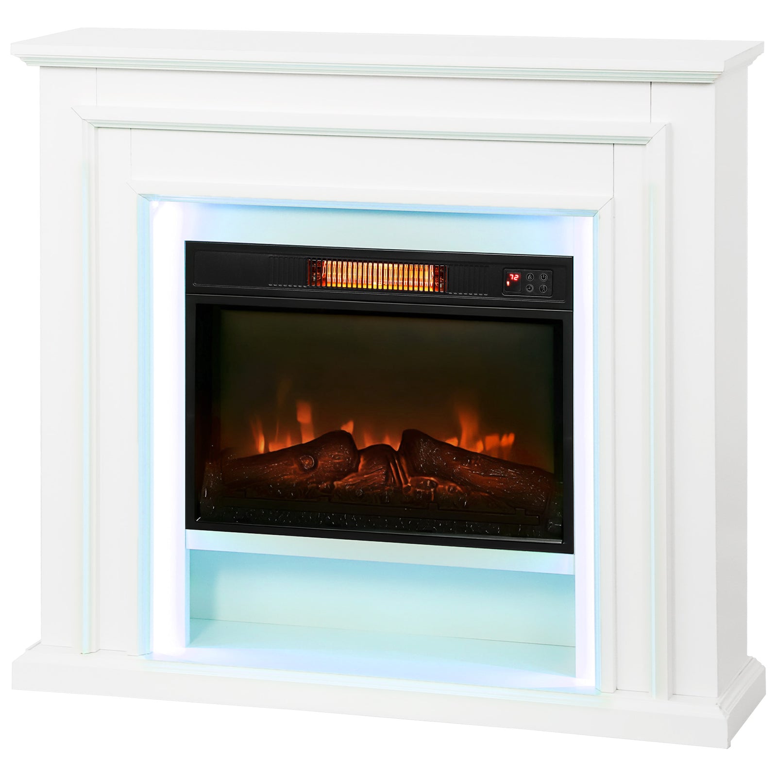 1800w Inset Electric Fireplace And Mantel Reach Up To 30 M², White