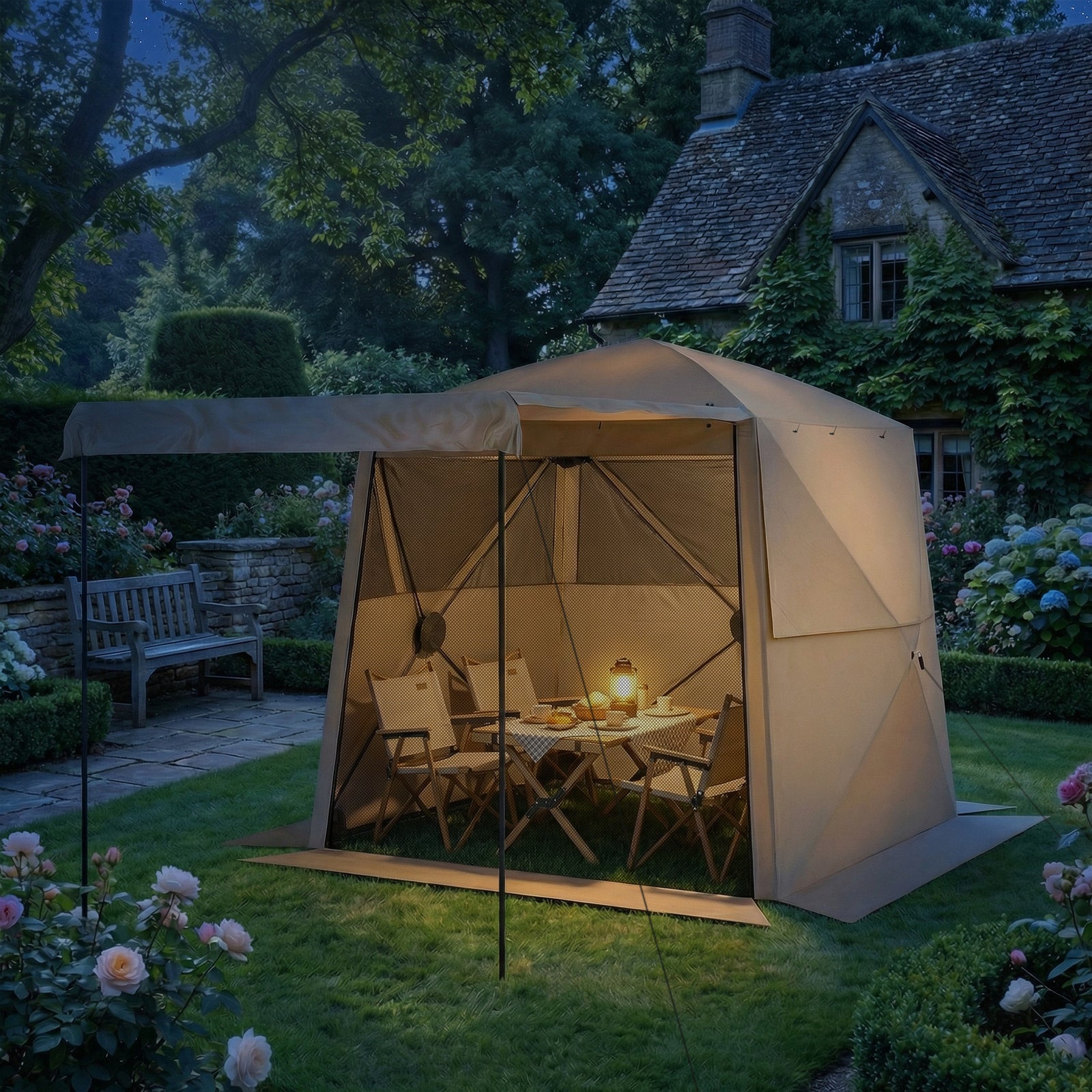 Pop Up Gazebo Waterproof With Awning 2 X 2 M | Khaki