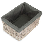 White Wash Grey Lined Open Storage Basket | Large | Gray