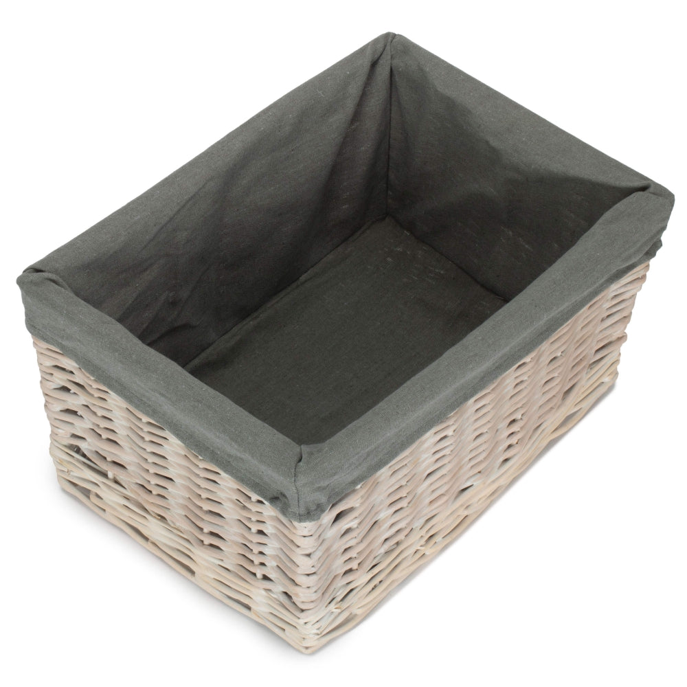 White Wash Grey Lined Open Storage Basket | Large | Gray